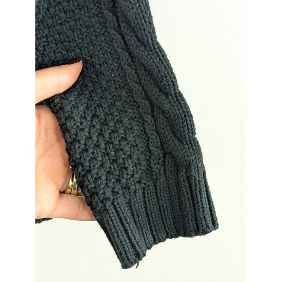 Vintage Black Sweater Womens L Cable Knit Fishermans Pullover Turtleneck Cotton - Picture 8 of 10